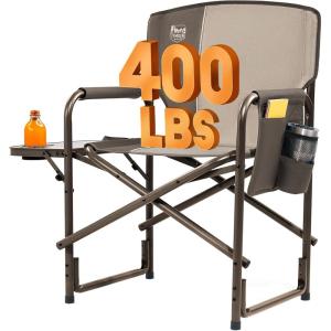 imageTIMBER RIDGE Aluminum Oversized Camping Chair Lightweight Portable Directors Chair with Side Table Detachable Side Pocket for Outdoor Camping Lawn Picnic Support 400lbs BlackTan