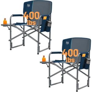 imageTIMBER RIDGE Aluminum Oversized Camping Chair Lightweight Portable Directors Chair with Side Table Detachable Side Pocket for Outdoor Camping Lawn Picnic Support 400lbs BlackBlue2 Set