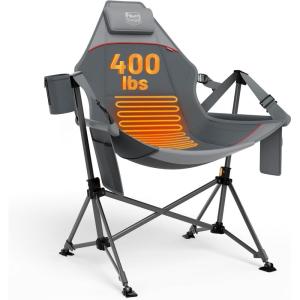 imageTIMBER RIDGE Hammock Camping Chair Oversized Swinging Chair with Adjustable Back and Seat Height Portable Folding Rocking Camping Chair for Outdoor Lawn Backyard and Patio Supports 400lbsGreyheated