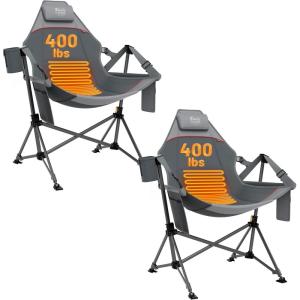 imageTIMBER RIDGE Hammock Camping Chair Oversized Swinging Chair with Adjustable Back and Seat Height Portable Folding Rocking Camping Chair for Outdoor Lawn Backyard and Patio Supports 400lbsGreyheated 2 Pack