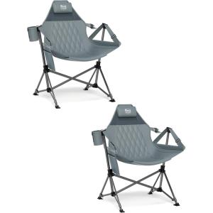imageTIMBER RIDGE Hammock Camping Chair Oversized Swinging Chair with Adjustable Back and Seat Height Portable Folding Rocking Camping Chair for Outdoor Lawn Backyard and Patio Supports 400lbsGrey2 Pack