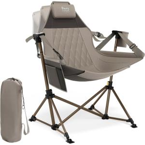 imageTIMBER RIDGE Hammock Camping Chair Oversized Swinging Chair with Adjustable Back and Seat Height Portable Folding Rocking Camping Chair for Outdoor Lawn Backyard and Patio Supports 400lbsTan