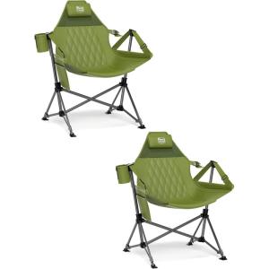 imageTIMBER RIDGE Hammock Camping Chair Oversized Swinging Chair with Adjustable Back and Seat Height Portable Folding Rocking Camping Chair for Outdoor Lawn Backyard and Patio Supports 400lbsGreen2 Pack
