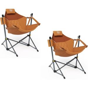 imageTIMBER RIDGE Hammock Camping Chair with Adjustable Backrest Heavy Duty Folding Hammock Chair Supports 300lbs Portable Hammock Chair for Camping Travelling and Patio TanOrange 2 Set