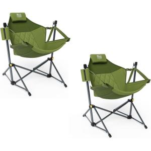 imageTIMBER RIDGE Hammock Camping Chair with Adjustable Backrest Heavy Duty Folding Hammock Chair Supports 300lbs Portable Hammock Chair for Camping Travelling and Patio TanGreen 2 Set