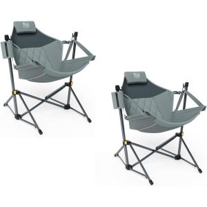 imageTIMBER RIDGE Hammock Camping Chair with Adjustable Backrest Heavy Duty Folding Hammock Chair Supports 300lbs Portable Hammock Chair for Camping Travelling and Patio TanGrey 2 Set