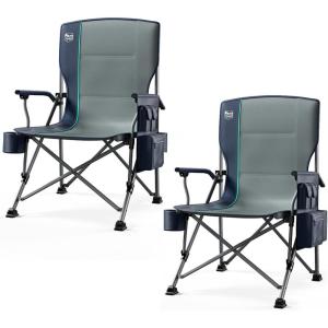 imageTIMBER RIDGE Oversized Folding Camping Chair High Back Heavy Duty for Adults Support up to 500lbs with Cup Holder Side Pocket Cooler Bag 2 PackBlue 2 Set