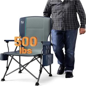 imageTIMBER RIDGE Oversized Folding Camping Chair High Back Heavy Duty for Adults Support up to 500lbs with Cup Holder Side Pocket Cooler Bag 2 PackBlue