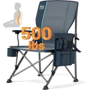 imageTIMBER RIDGE Oversized Folding Camping Chair High Back Heavy Duty for Adults Support up to 500lbs with Cup Holder Side Pocket Cooler Bag 2 PackBluelumbar Support