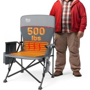 imageTIMBER RIDGE Oversized Folding Camping Chair High Back Heavy Duty for Adults Support up to 500lbs with Cup Holder Side Pocket Cooler Bag 2 PackGray With Heating Function