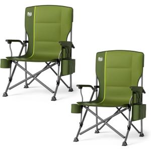 imageTIMBER RIDGE Oversized Folding Camping Chair High Back Heavy Duty for Adults Support up to 500lbs with Cup Holder Side Pocket Cooler Bag 2 PackGreen 2 Set