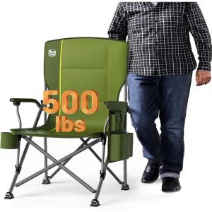 imageTIMBER RIDGE Oversized Folding Camping Chair High Back Heavy Duty for Adults Support up to 500lbs with Cup Holder Side Pocket Cooler Bag 2 PackGreen