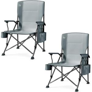 imageTIMBER RIDGE Oversized Folding Camping Chair High Back Heavy Duty for Adults Support up to 500lbs with Cup Holder Side Pocket Cooler Bag 2 PackGrey 2 Set
