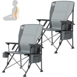 imageTIMBER RIDGE Oversized Folding Camping Chair High Back Heavy Duty for Adults Support up to 500lbs with Cup Holder Side Pocket Cooler Bag 2 PackGrey 2 Setlumbar Support