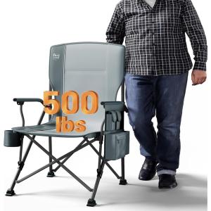 imageTIMBER RIDGE Oversized Folding Camping Chair High Back Heavy Duty for Adults Support up to 500lbs with Cup Holder Side Pocket Cooler Bag 2 PackGrey