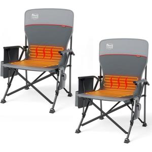 imageTIMBER RIDGE Oversized Folding Camping Chair High Back Heavy Duty for Adults Support up to 500lbs with Cup Holder Side Pocket Cooler Bag 2 PackGrey With Heated 2pack