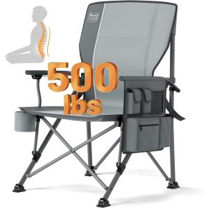 imageTIMBER RIDGE Oversized Folding Camping Chair High Back Heavy Duty for Adults Support up to 500lbs with Cup Holder Side Pocket Cooler Bag 2 PackGreylumbar Support