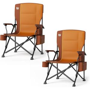 imageTIMBER RIDGE Oversized Folding Camping Chair High Back Heavy Duty for Adults Support up to 500lbs with Cup Holder Side Pocket Cooler Bag 2 PackOrange 2 Set