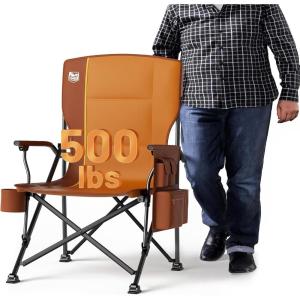 imageTIMBER RIDGE Oversized Folding Camping Chair High Back Heavy Duty for Adults Support up to 500lbs with Cup Holder Side Pocket Cooler Bag 2 PackOrange