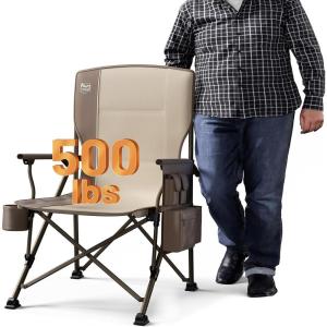imageTIMBER RIDGE Oversized Folding Camping Chair High Back Heavy Duty for Adults Support up to 500lbs with Cup Holder Side Pocket Cooler Bag 2 PackTan