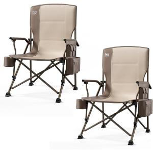 imageTIMBER RIDGE Oversized Folding Camping Chair High Back Heavy Duty for Adults Support up to 500lbs with Cup Holder Side Pocket Cooler Bag 2 PackTan 2 Set