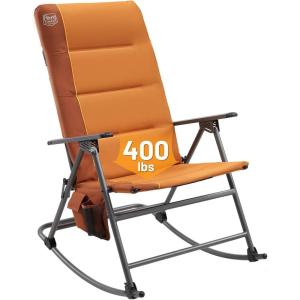 imageTimber Ridge Oversized Folding Rocking Camping Chair Padded Outdoor Rocker with High Back Portable Outdoor Chair for Patio Garden Lawn Supports up to 400 lbs GrayOrange