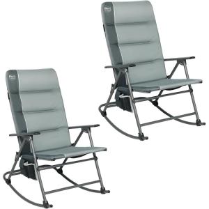imageTimber Ridge Oversized Folding Rocking Camping Chair Padded Outdoor Rocker with High Back Portable Outdoor Chair for Patio Garden Lawn Supports up to 400 lbs GrayGrey2 Pack