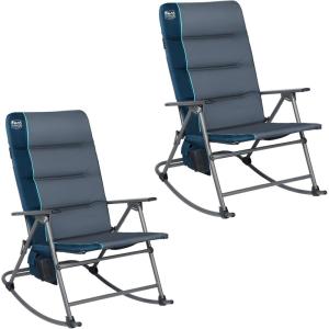 imageTimber Ridge Oversized Folding Rocking Camping Chair Padded Outdoor Rocker with High Back Portable Outdoor Chair for Patio Garden Lawn Supports up to 400 lbs GrayBlue2 Pack