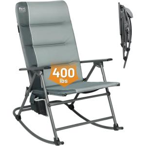 imageTimber Ridge Oversized Folding Rocking Camping Chair Padded Outdoor Rocker with High Back Portable Outdoor Chair for Patio Garden Lawn Supports up to 400 lbs GrayGrey