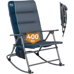 imageTimber Ridge Oversized Folding Rocking Camping Chair Padded Outdoor Rocker with High Back Portable Outdoor Chair for Patio Garden Lawn Supports up to 400 lbs GrayBlue
