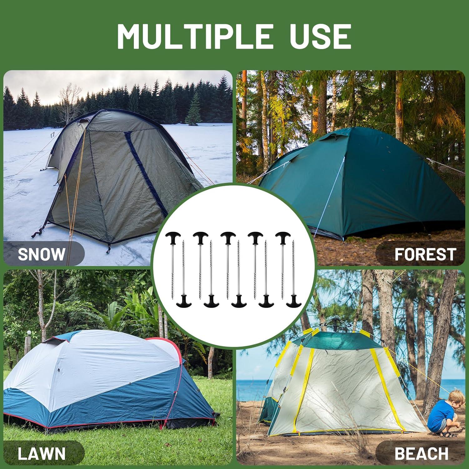 imageTIMBER RIDGE 10 Pack Tent Stakes Heavy Duty 8 Inch Ground Stakes NonRust Stainless Steel with Threaded ampamp Ergonomic Handles Camping Pegs for Camping Canopies Grassland Garden Patio HikingSilver