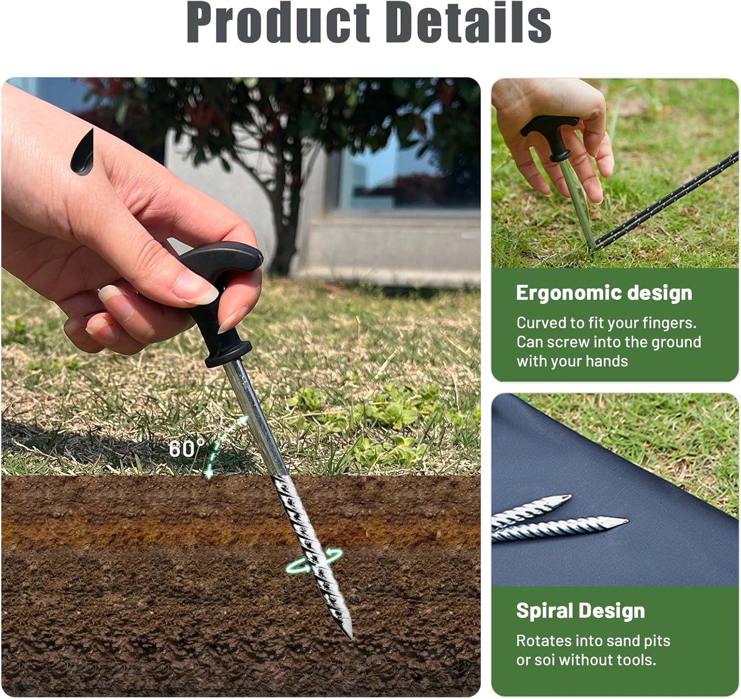 imageTIMBER RIDGE 10 Pack Tent Stakes Heavy Duty 8 Inch Ground Stakes NonRust Stainless Steel with Threaded ampamp Ergonomic Handles Camping Pegs for Camping Canopies Grassland Garden Patio HikingSilver