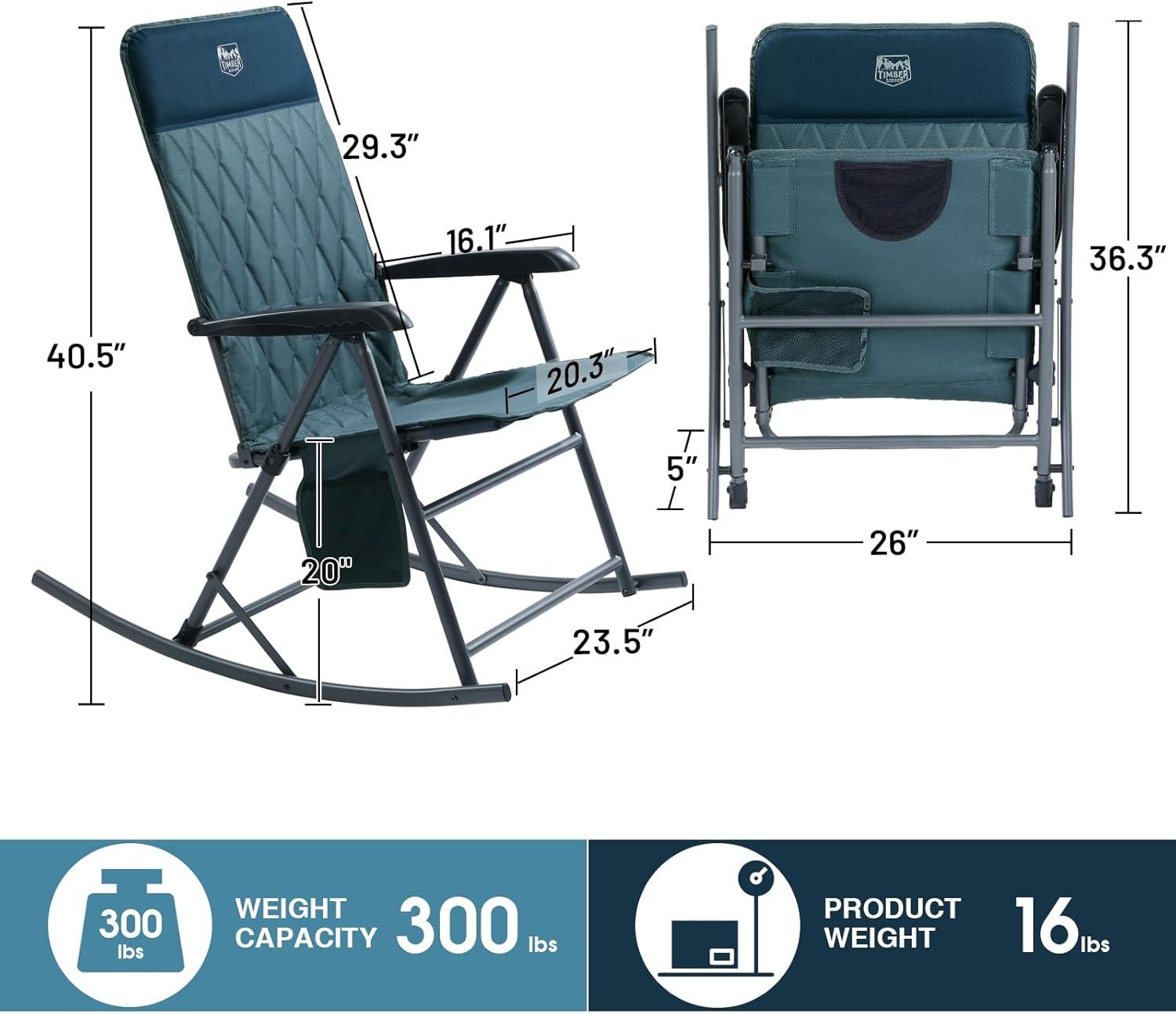 imageTIMBER RIDGE 3Level Adjustable Rocking Camping Chair Padded High Back Outdoor Rocking Chair with Side Pocket Portable Folding Rocker for Adults Supports 300 LBS for Lawn Patio PorchBlue2 Pack
