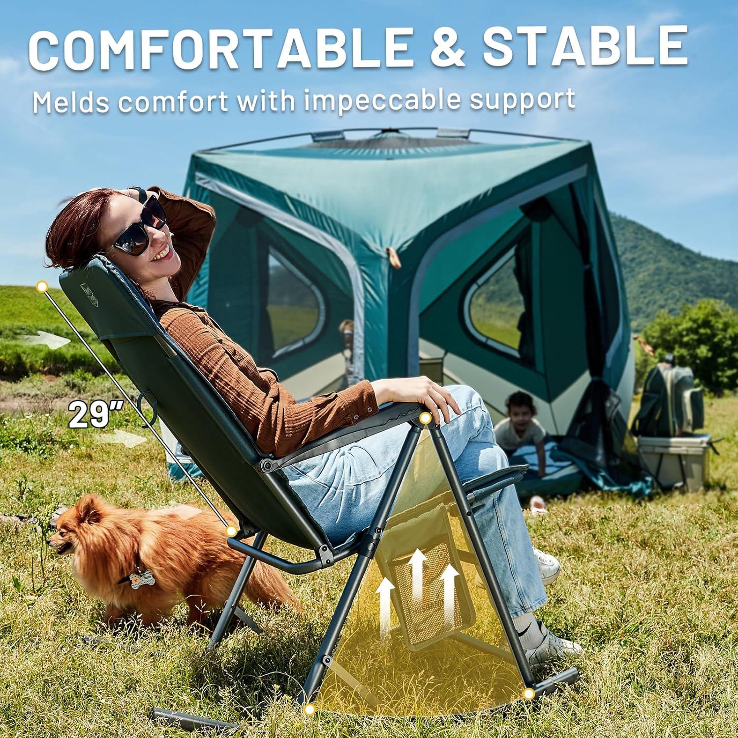 imageTIMBER RIDGE 3Level Adjustable Rocking Camping Chair Padded High Back Outdoor Rocking Chair with Side Pocket Portable Folding Rocker for Adults Supports 300 LBS for Lawn Patio PorchBlue1 Pack