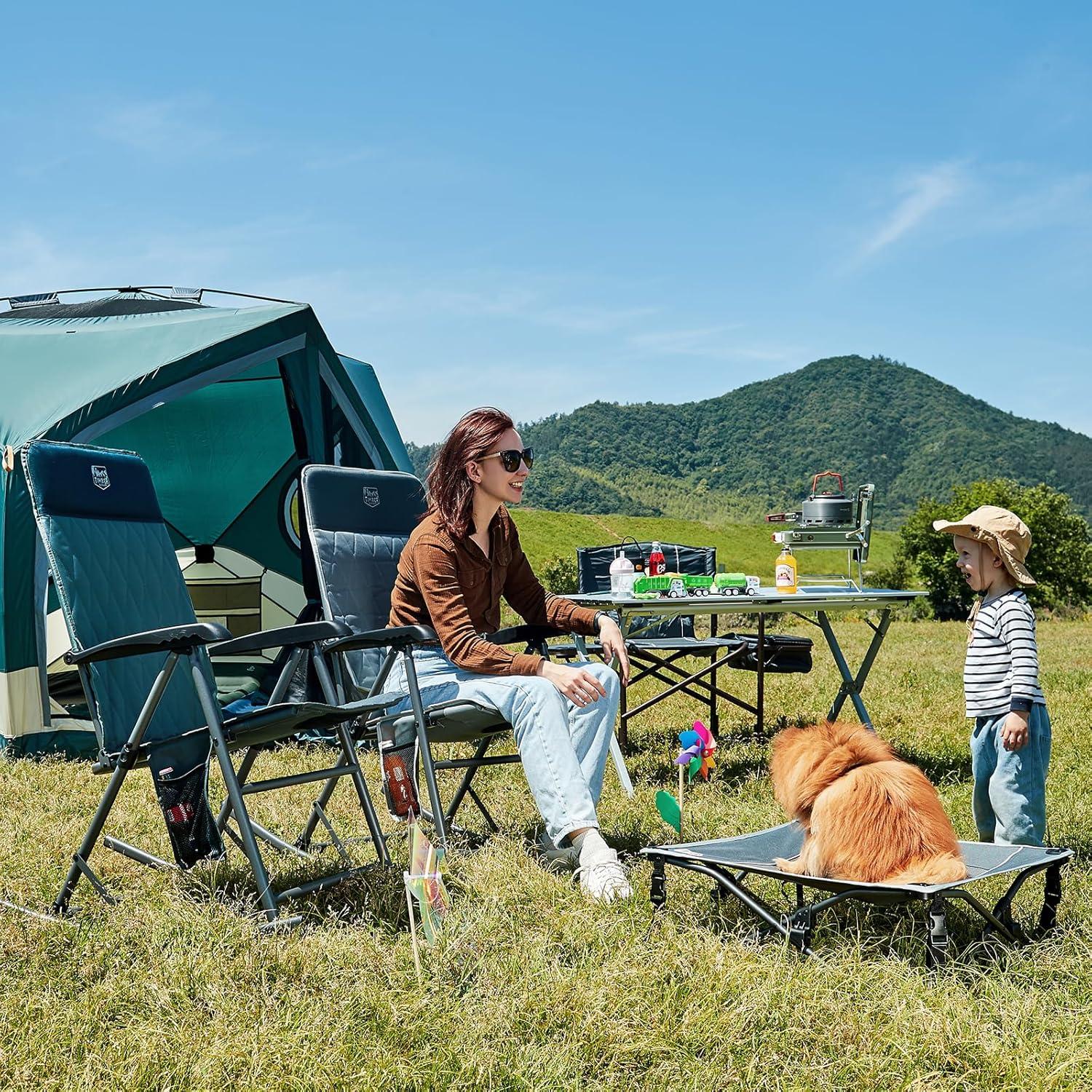 imageTIMBER RIDGE 3Level Adjustable Rocking Camping Chair Padded High Back Outdoor Rocking Chair with Side Pocket Portable Folding Rocker for Adults Supports 300 LBS for Lawn Patio PorchBlue1 Pack