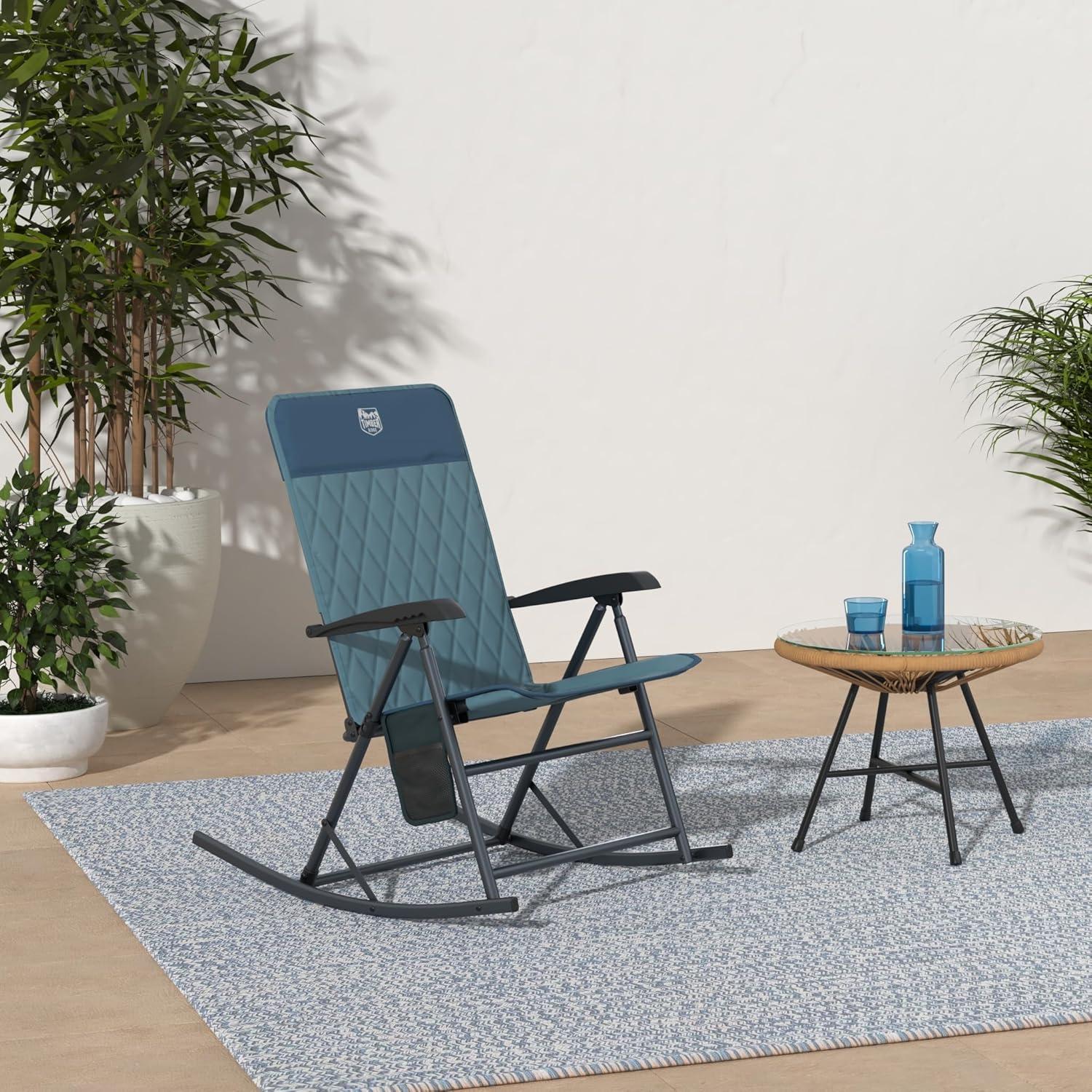 imageTIMBER RIDGE 3Level Adjustable Rocking Camping Chair Padded High Back Outdoor Rocking Chair with Side Pocket Portable Folding Rocker for Adults Supports 300 LBS for Lawn Patio PorchBlue2 Pack