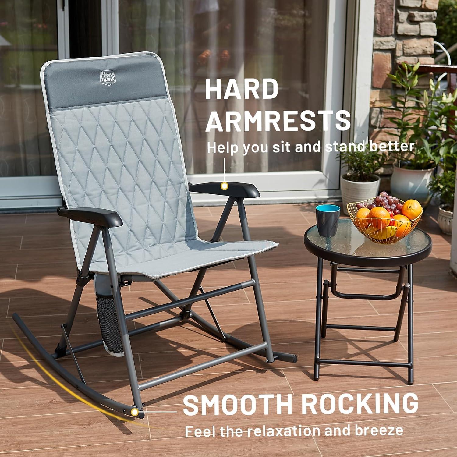 imageTIMBER RIDGE 3Level Adjustable Rocking Camping Chair Padded High Back Outdoor Rocking Chair with Side Pocket Portable Folding Rocker for Adults Supports 300 LBS for Lawn Patio PorchGrey2 Pack