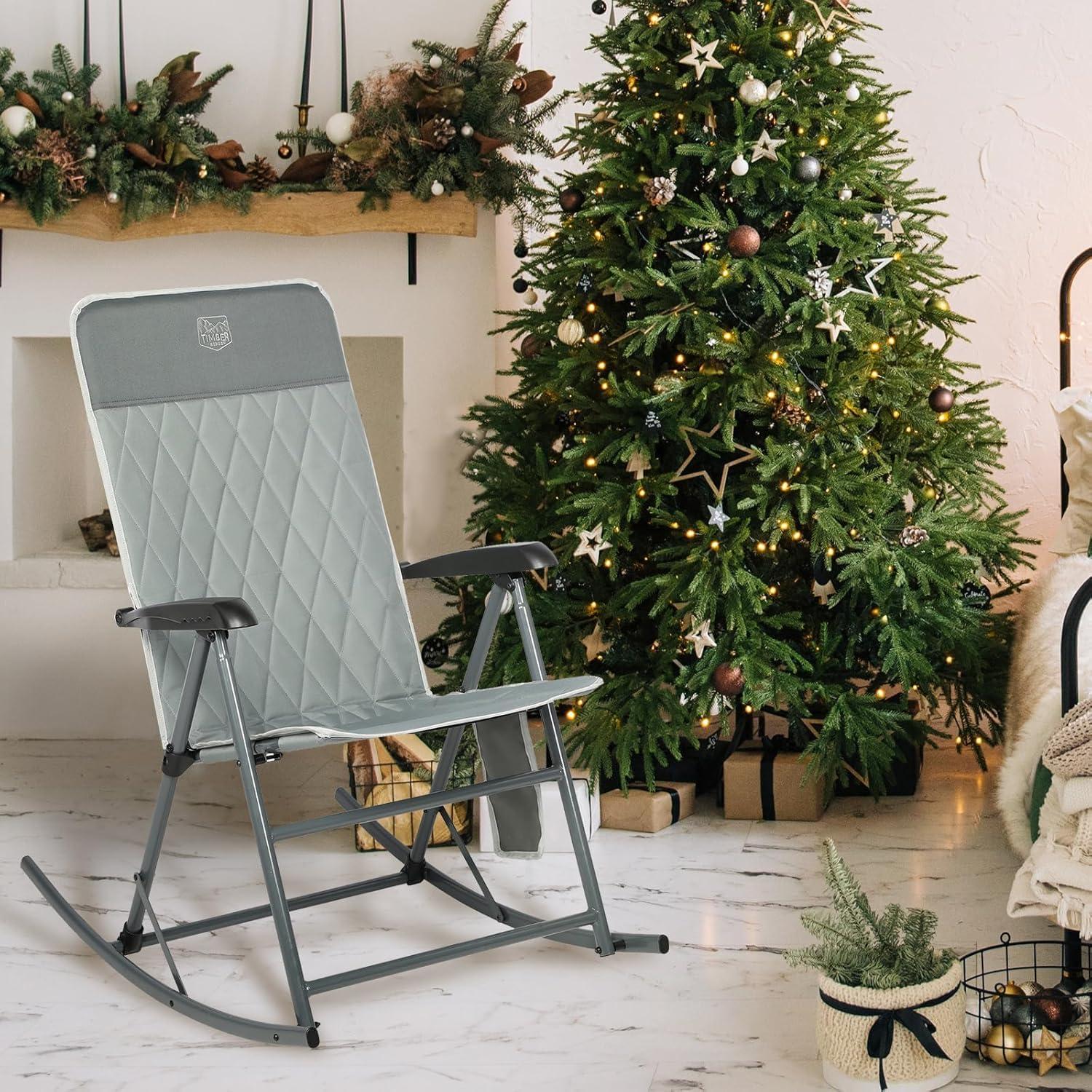 imageTIMBER RIDGE 3Level Adjustable Rocking Camping Chair Padded High Back Outdoor Rocking Chair with Side Pocket Portable Folding Rocker for Adults Supports 300 LBS for Lawn Patio PorchGrey1 Pack