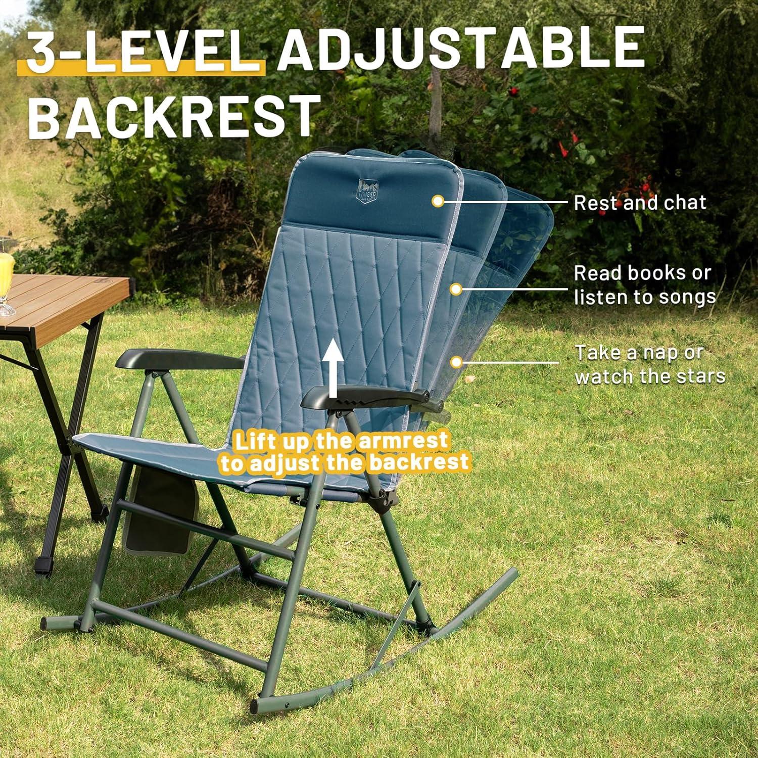 imageTIMBER RIDGE 3Level Adjustable Rocking Camping Chair Padded High Back Outdoor Rocking Chair with Side Pocket Portable Folding Rocker for Adults Supports 300 LBS for Lawn Patio PorchBlue2 Pack