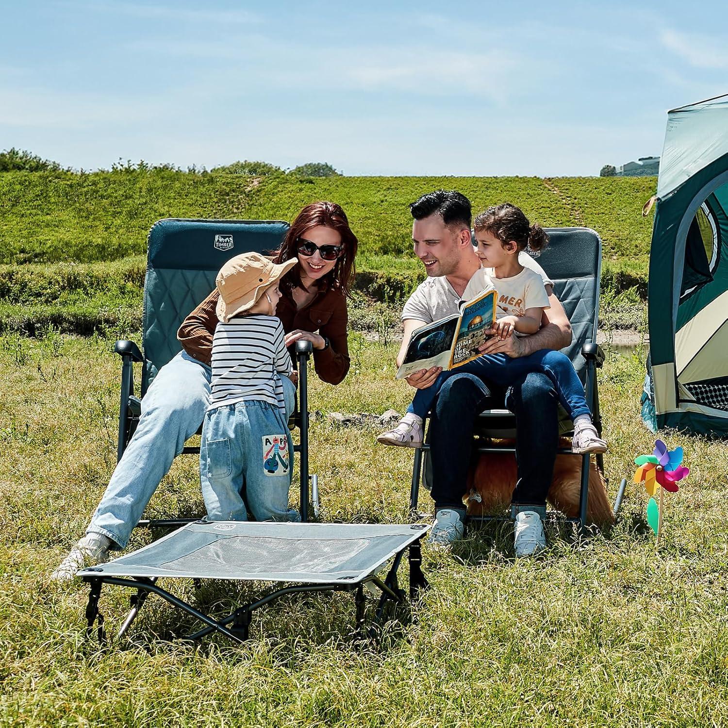 imageTIMBER RIDGE 3Level Adjustable Rocking Camping Chair Padded High Back Outdoor Rocking Chair with Side Pocket Portable Folding Rocker for Adults Supports 300 LBS for Lawn Patio PorchBlue1 Pack