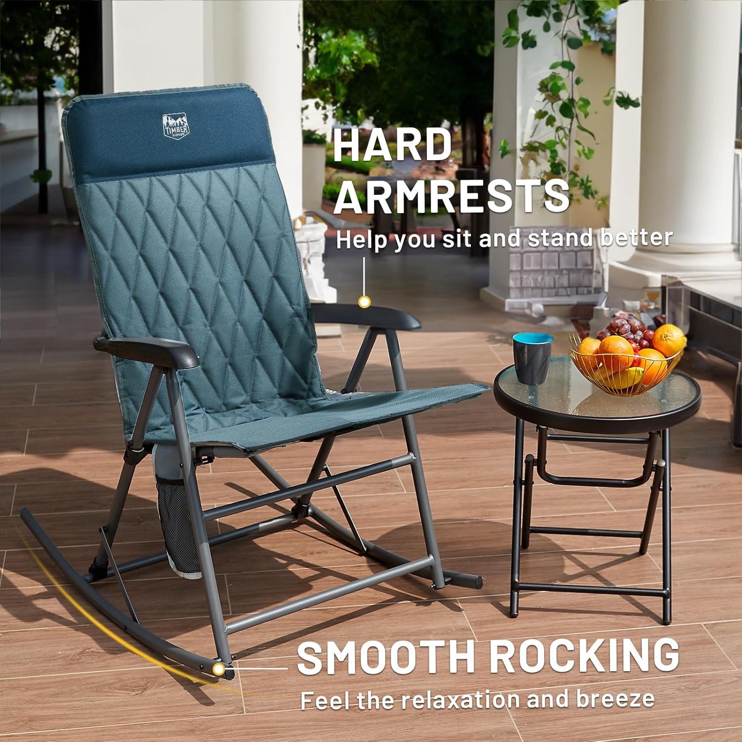 imageTIMBER RIDGE 3Level Adjustable Rocking Camping Chair Padded High Back Outdoor Rocking Chair with Side Pocket Portable Folding Rocker for Adults Supports 300 LBS for Lawn Patio PorchBlue1 Pack
