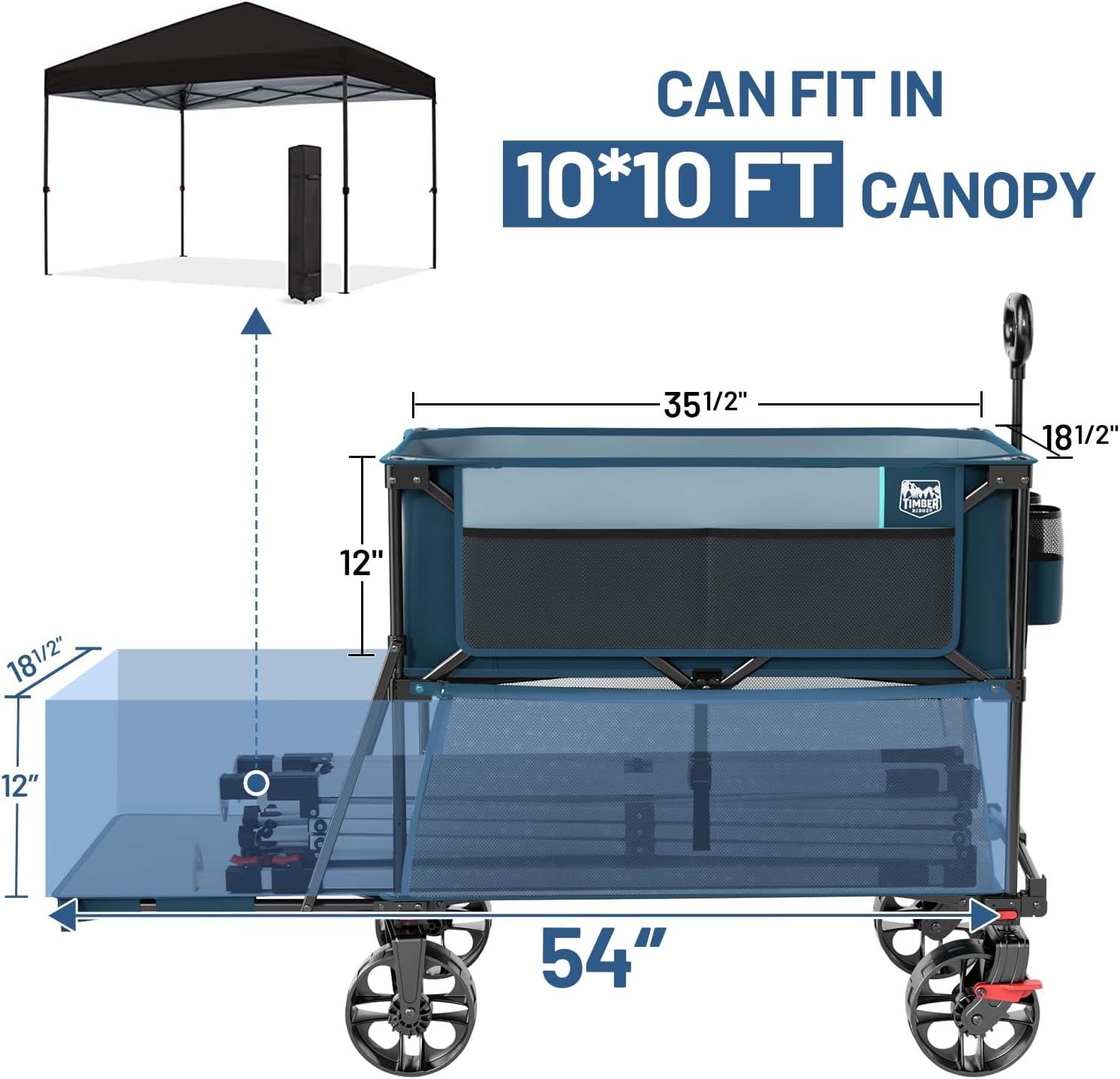 imageTIMBER RIDGE 400L Large Capacity Folding Double Decker Wagon with Brakes 54quot Extra Long Extender Wagon Cart 660lbs Heavy Duty Collapsible Cart AllTerrain Big Wheels for Camping Sports ShoppingBlue With Brakes