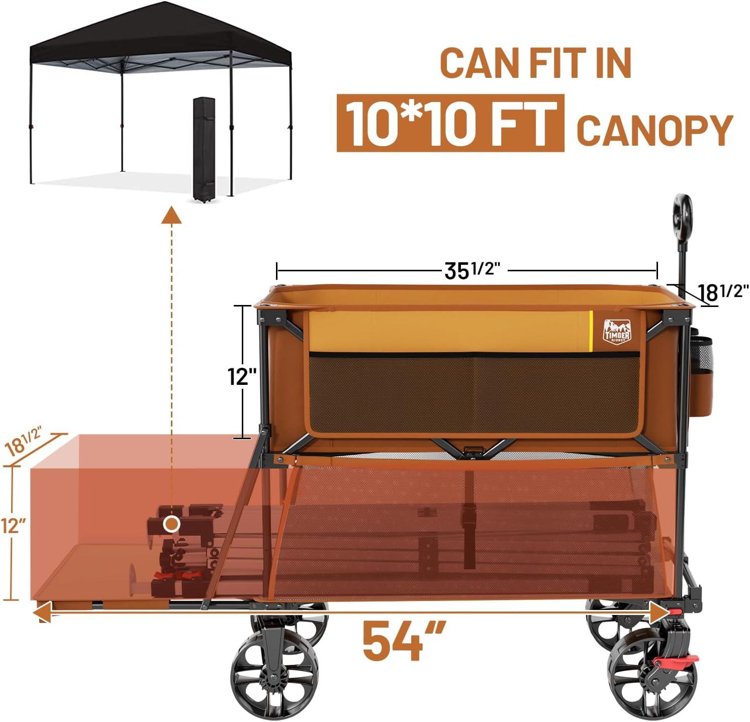 imageTIMBER RIDGE 400L Large Capacity Folding Double Decker Wagon with Brakes 54quot Extra Long Extender Wagon Cart 660lbs Heavy Duty Collapsible Cart AllTerrain Big Wheels for Camping Sports ShoppingOrange With Brakes