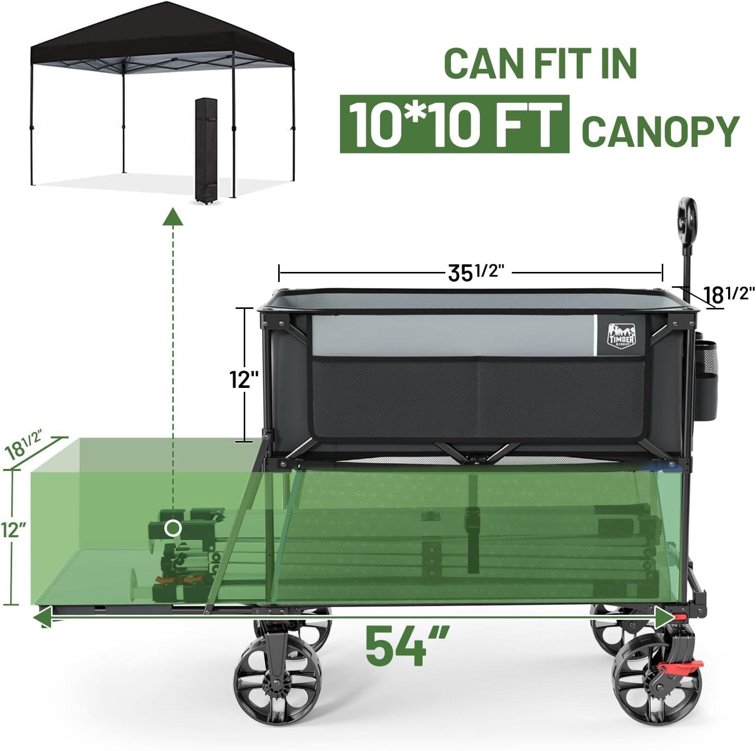 imageTIMBER RIDGE 400L Large Capacity Folding Double Decker Wagon with Brakes 54quot Extra Long Extender Wagon Cart 660lbs Heavy Duty Collapsible Cart AllTerrain Big Wheels for Camping Sports ShoppingGray With Brakes
