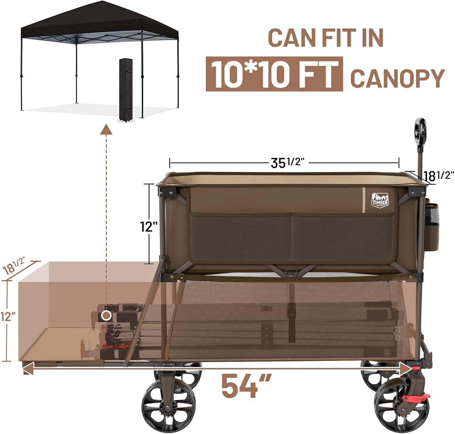 imageTIMBER RIDGE 400L Large Capacity Folding Double Decker Wagon with Brakes 54quot Extra Long Extender Wagon Cart 660lbs Heavy Duty Collapsible Cart AllTerrain Big Wheels for Camping Sports ShoppingTan With Brakes