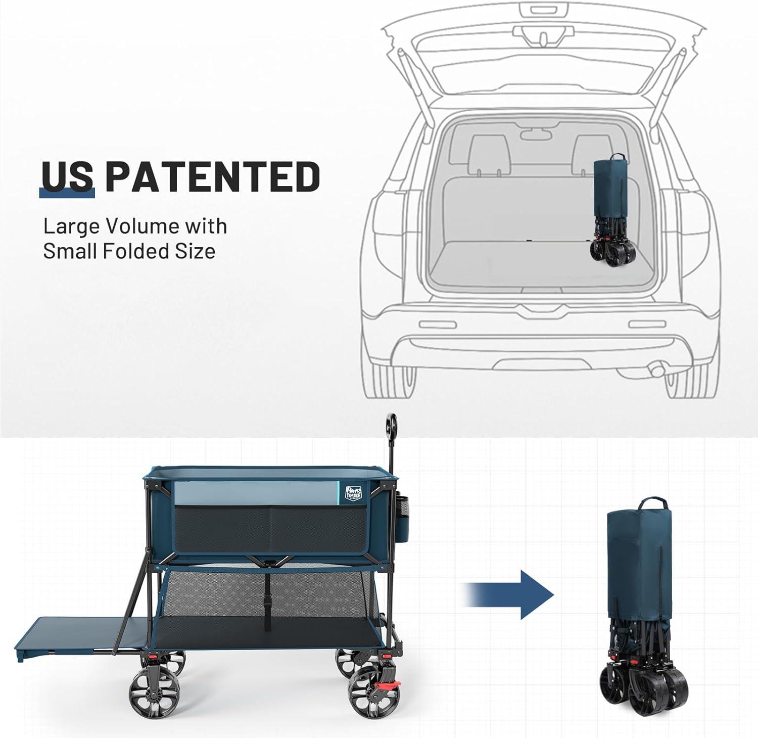imageTIMBER RIDGE 400L Large Capacity Folding Double Decker Wagon with Brakes 54quot Extra Long Extender Wagon Cart 660lbs Heavy Duty Collapsible Cart AllTerrain Big Wheels for Camping Sports ShoppingBlue With Brakes