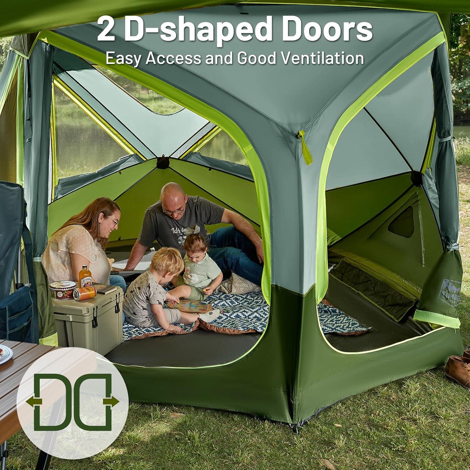 imageTIMBER RIDGE 468 Person Instant Pop Up Cabin Tent Easy 60 Second Setup Weather Resistant Camping Family Hub Tent with Rain Fly and Carry Bag for Outdoor CampingGreen