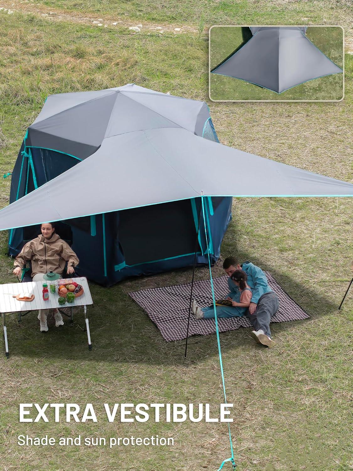 imageTIMBER RIDGE 468 Person Instant Pop Up Cabin Tent Easy 60 Second Setup Weather Resistant Camping Family Hub Tent with Rain Fly and Carry Bag for Outdoor CampingBlue