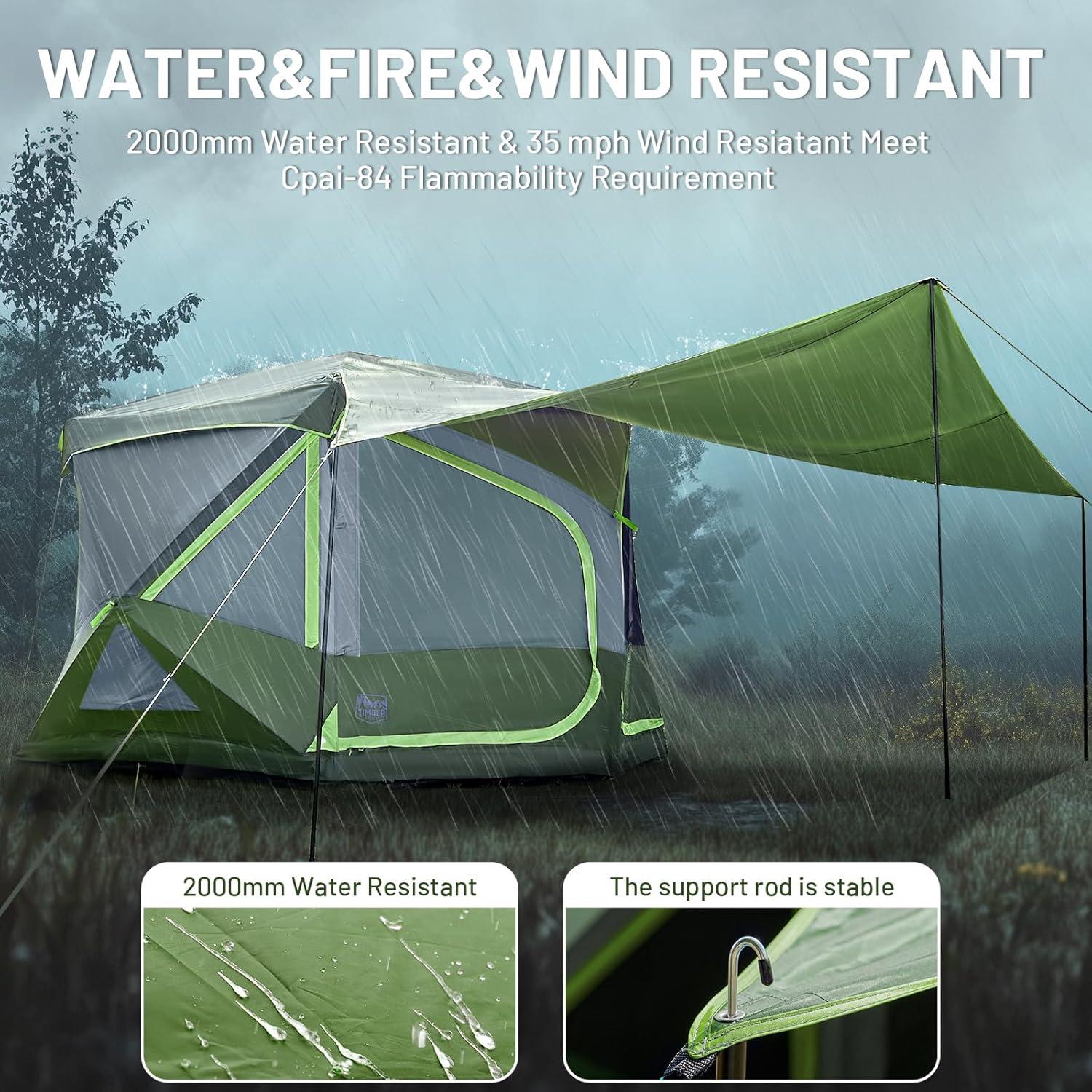 imageTIMBER RIDGE 468 Person Instant Pop Up Cabin Tent Easy 60 Second Setup Weather Resistant Camping Family Hub Tent with Rain Fly and Carry Bag for Outdoor CampingGreen