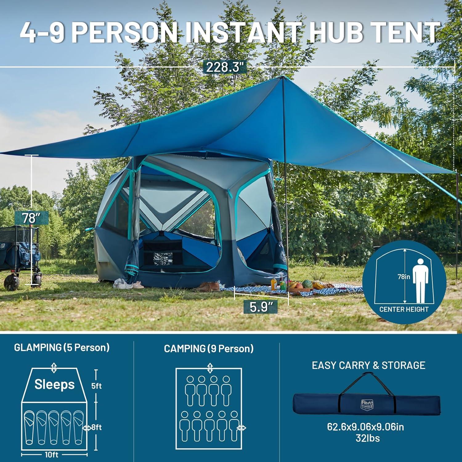 imageTIMBER RIDGE 468 Person Instant Pop Up Cabin Tent Easy 60 Second Setup Weather Resistant Camping Family Hub Tent with Rain Fly and Carry Bag for Outdoor CampingBlue